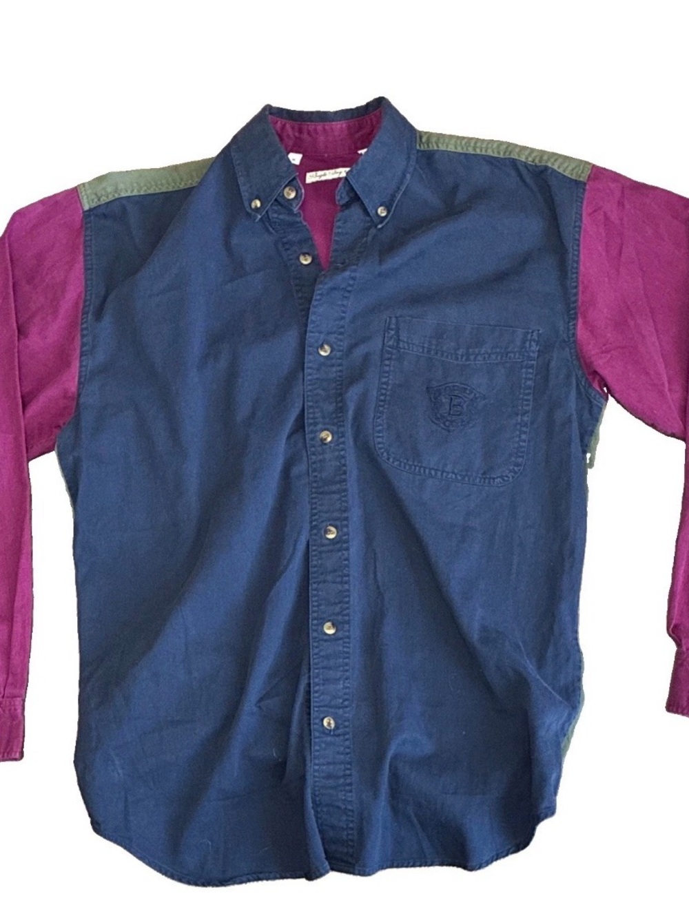 Vintage Men's Colorblock Button-Down Shirt in Navy, Magenta & Olive